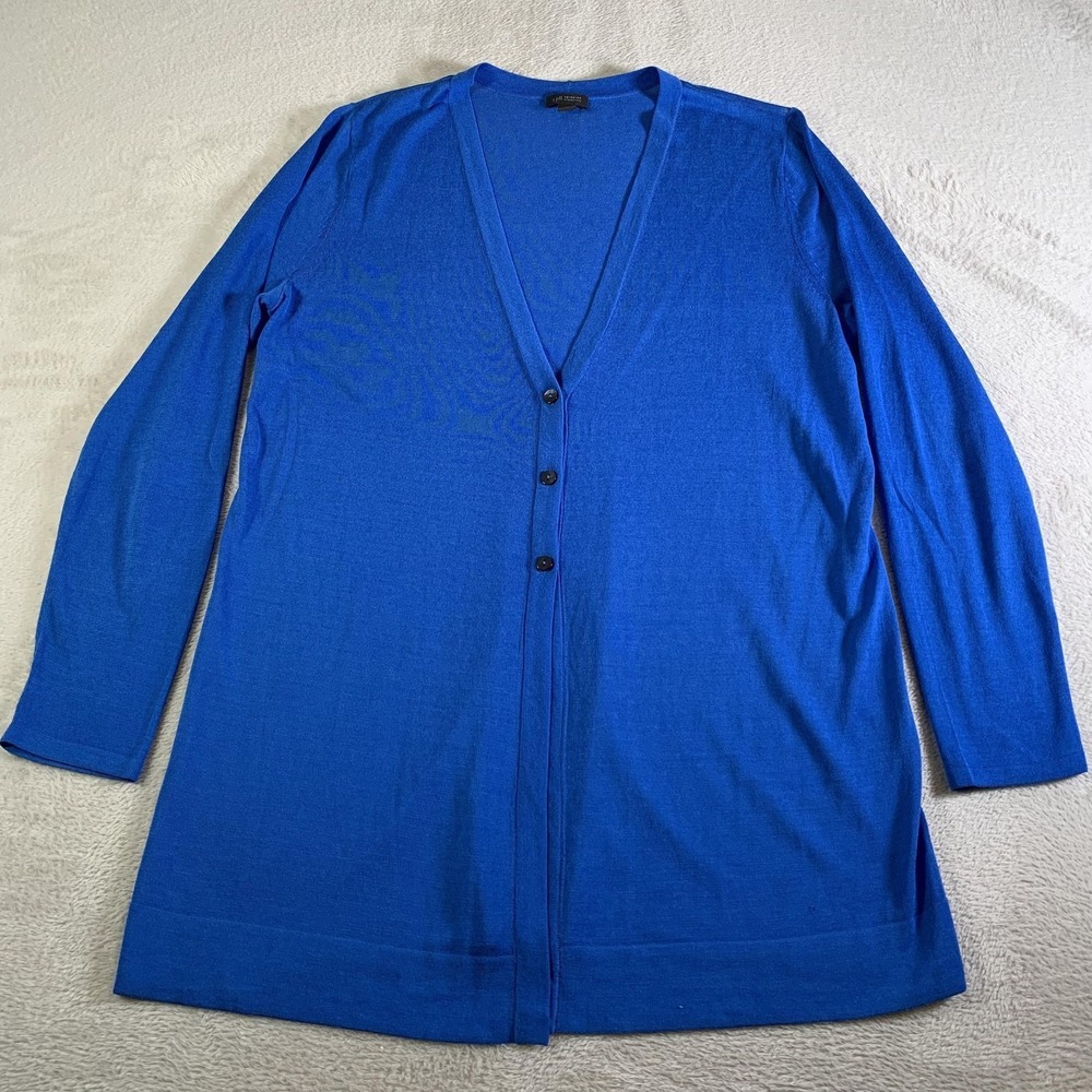 J Jill Cardigan‎ Sweater Womens Medium Blue V Neck Button Longline Lightweight